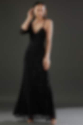 Black Polyester Embellished Engagement Gown by Majestic by Japnah at Pernia's Pop Up Shop