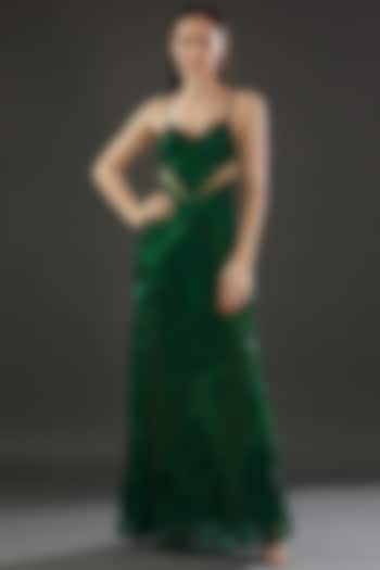 Bottle Green Polyester Embellished Engagement Gown by Majestic by Japnah at Pernia's Pop Up Shop