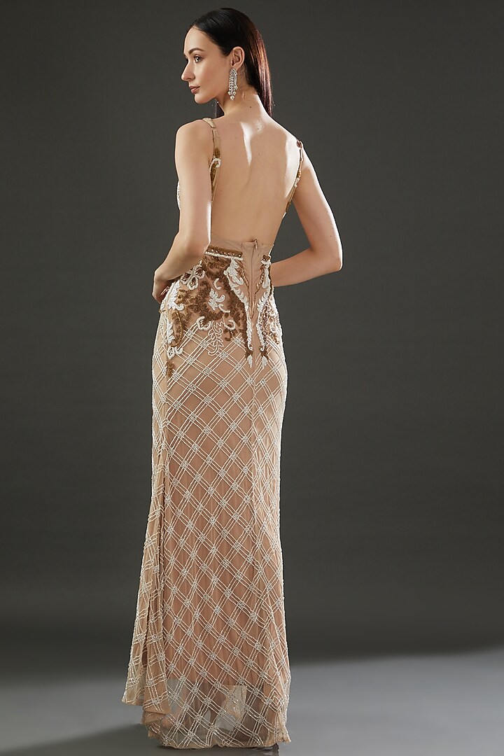 Beige Polyester Embellished Engagement Gown by Majestic by Japnah at Pernia's Pop Up Shop