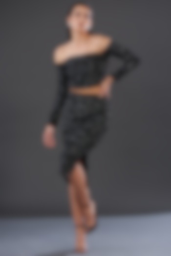 Black Net Embellished Skirt Set by Majestic by Japnah at Pernia's Pop Up Shop