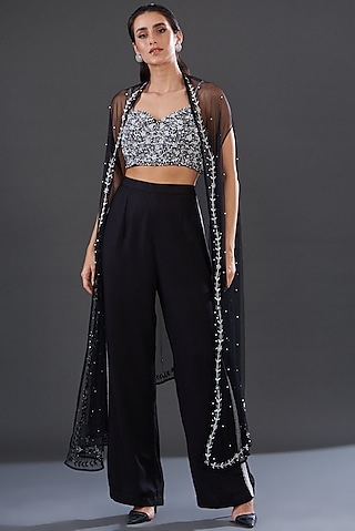 Shop Black Bead Embroidered Co-Ord Set for Women Online from