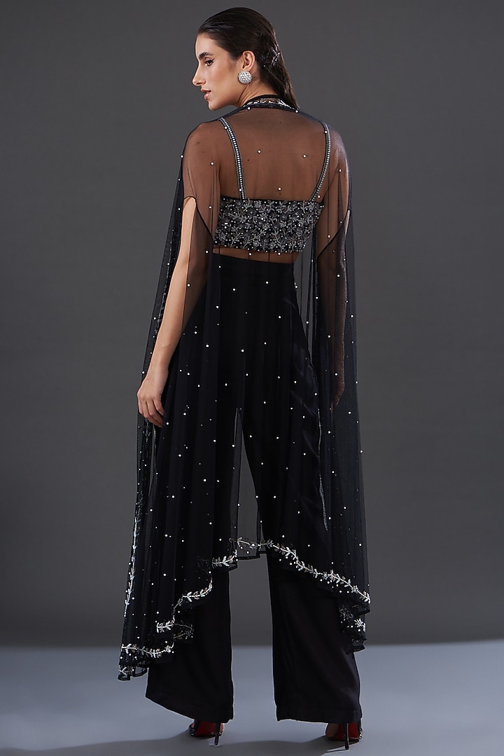 Black Banana Crepe Embroidered Co-Ord Set by Majestic by Japnah at Pernia's Pop Up Shop
