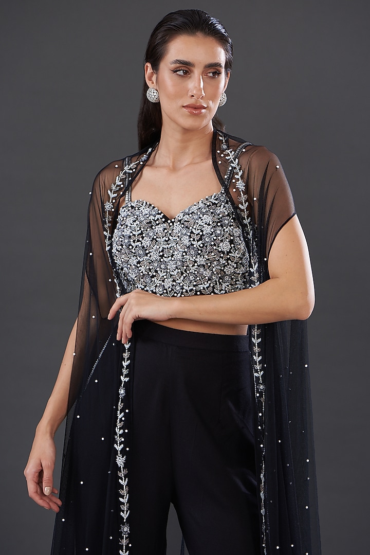 Black Banana Crepe Embroidered Co-Ord Set by Majestic by Japnah at Pernia's Pop Up Shop