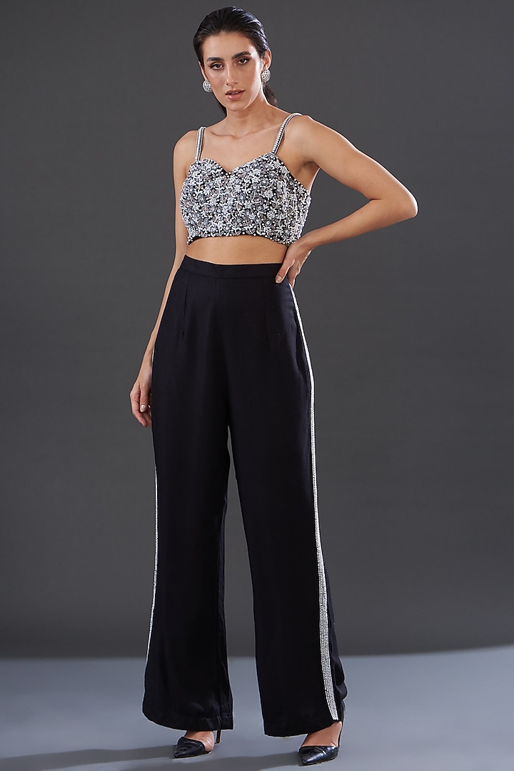 Black Banana Crepe Embroidered Co-Ord Set by Majestic by Japnah at Pernia's Pop Up Shop