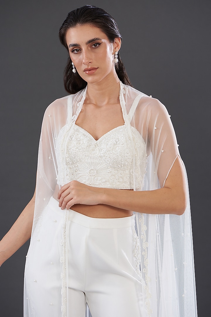 White Banana Crepe Embroidered Co-Ord Set by Majestic by Japnah at Pernia's Pop Up Shop