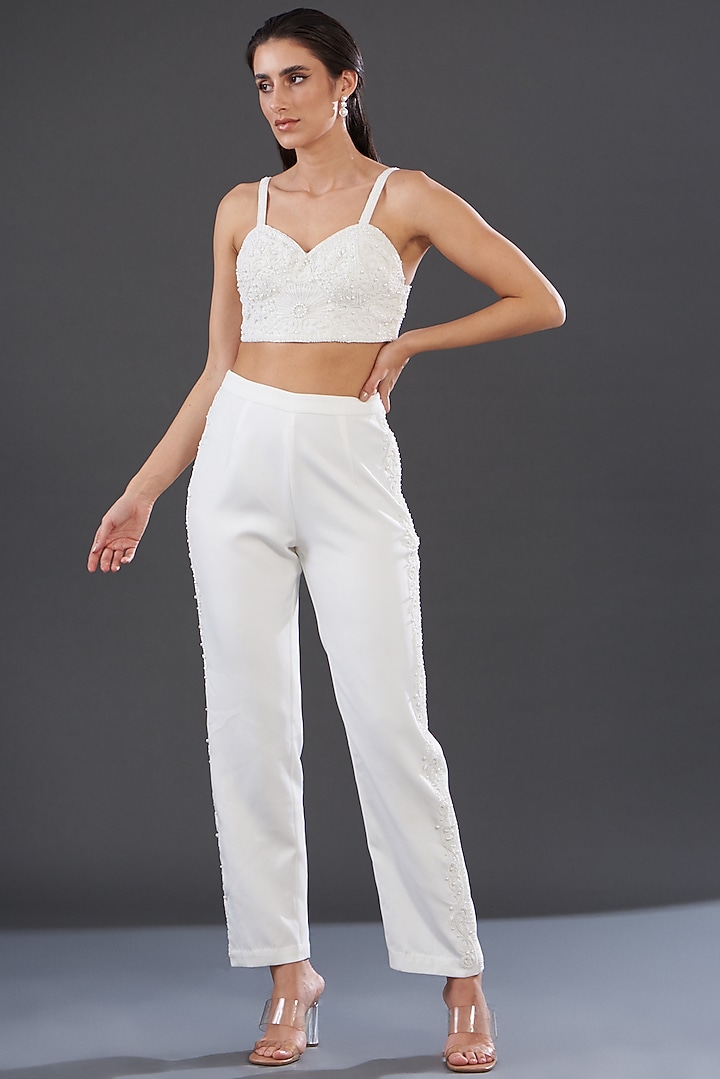 White Banana Crepe Embroidered Co-Ord Set by Majestic by Japnah at Pernia's Pop Up Shop