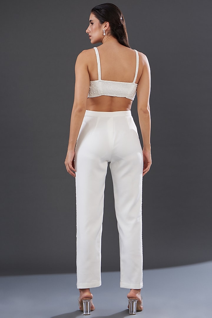 White Banana Crepe Embroidered Co-Ord Set by Majestic by Japnah at Pernia's Pop Up Shop