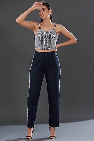 Navy Blue Banana Crepe Co-Ord Set by Majestic by Japnah