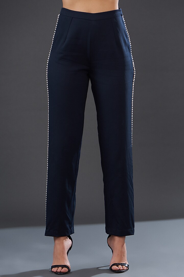 Navy Blue Banana Crepe Co-Ord Set by Majestic by Japnah at Pernia's Pop Up Shop
