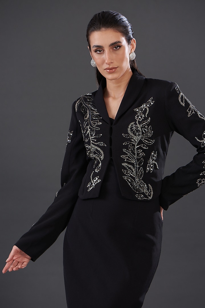 Black Banana Crepe Embellished Jacket Vacation Dress by Majestic by Japnah at Pernia's Pop Up Shop