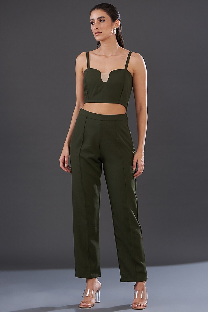 Olive Green Banana Crepe Embellished Co-Ord Set by Majestic by Japnah at Pernia's Pop Up Shop
