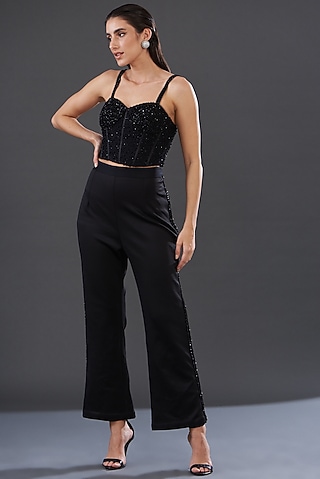 Black Banana Crepe Pant Set by Majestic by Japnah