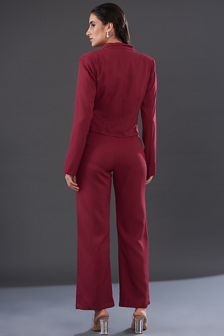 Red Banana Crepe Embellished Co-Ord Set by Majestic by Japnah at Pernia's Pop Up Shop