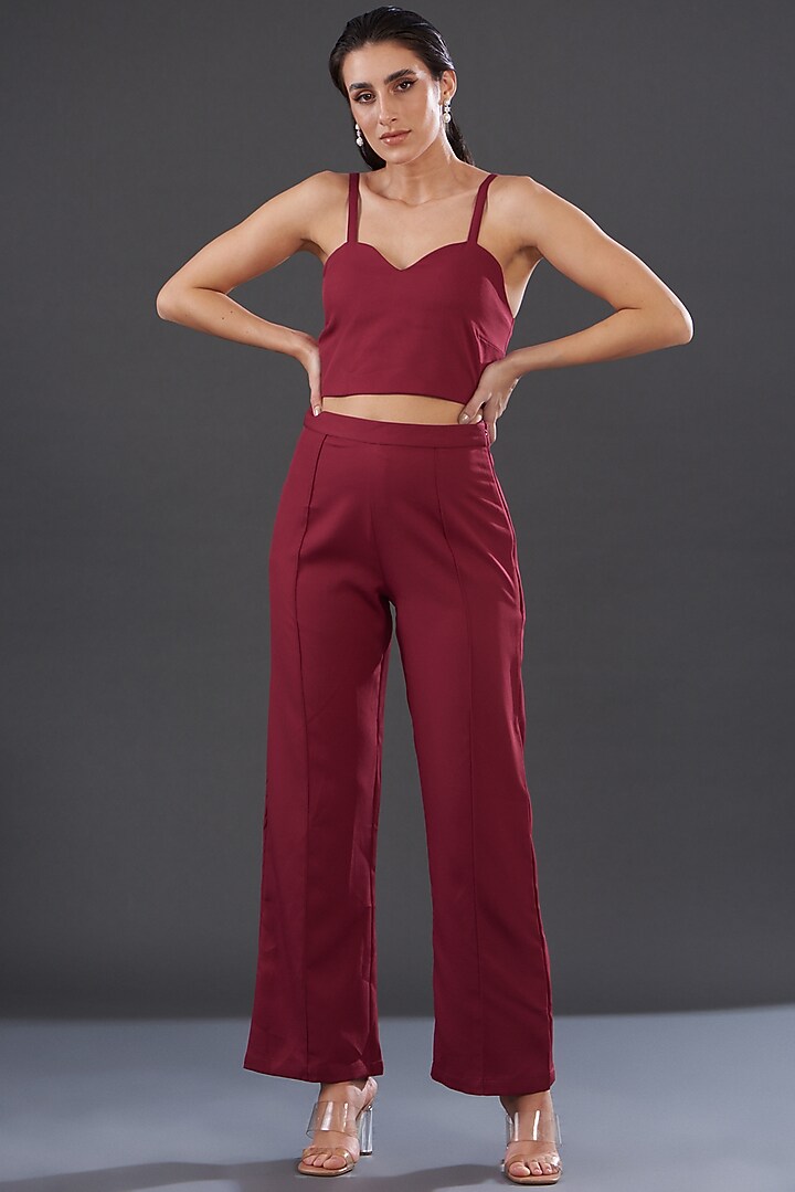 Red Banana Crepe Embellished Co-Ord Set by Majestic by Japnah at Pernia's Pop Up Shop