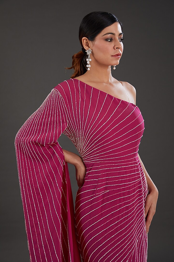Pink Net Cutdana Embellished Engagement Gown by Majestic by Japnah at Pernia's Pop Up Shop