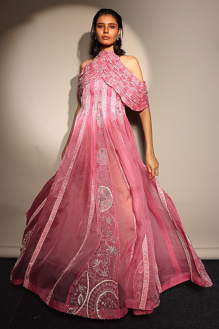 Candy Pink Satin Embroidered Bridal Anarkali by Megha Bansal at Pernia's Pop Up Shop