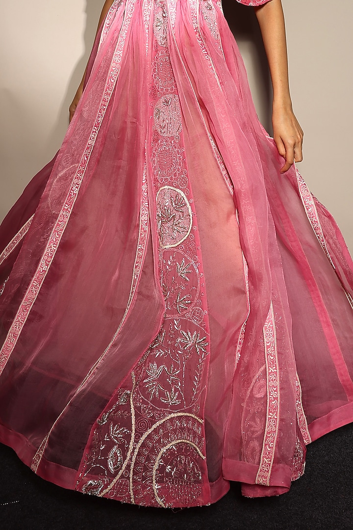 Candy Pink Satin Embroidered Bridal Anarkali by Megha Bansal at Pernia's Pop Up Shop