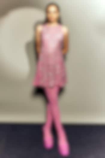 Candy Pink Silk Organza Embroidered Party Wear Dress by Megha Bansal at Pernia's Pop Up Shop