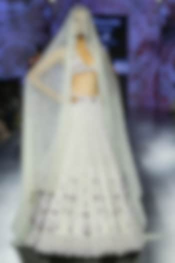 Ecru Tulle Embroidered Bridal Lehenga Set by Megha Bansal at Pernia's Pop Up Shop