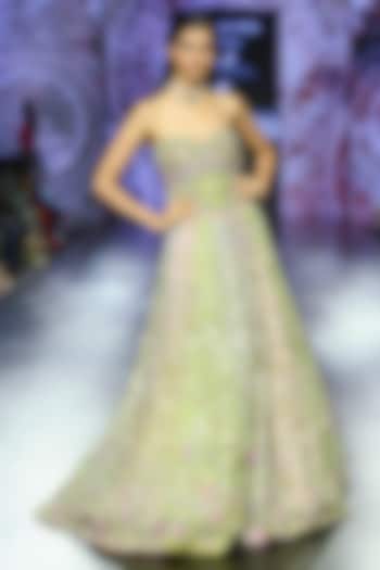 Multi-Colored Silk Organza Embroidered Bridal Lehenga Set by Megha Bansal at Pernia's Pop Up Shop