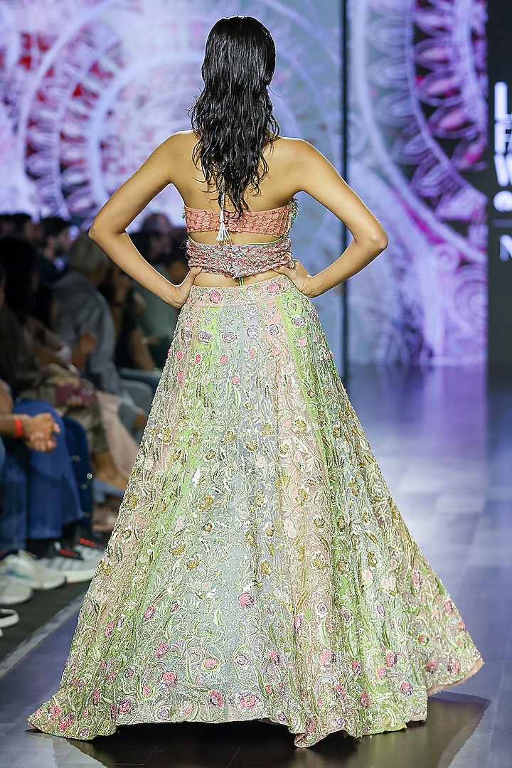 Multi-Colored Silk Organza Embroidered Bridal Lehenga Set by Megha Bansal at Pernia's Pop Up Shop