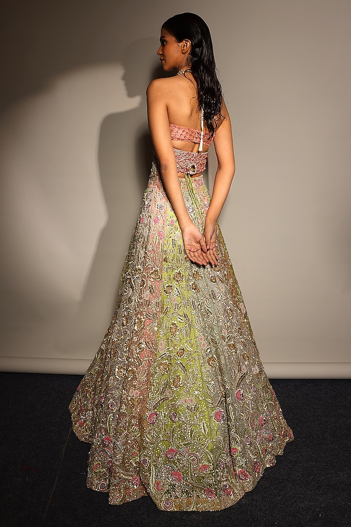 Multi-Colored Silk Organza Embroidered Bridal Lehenga Set by Megha Bansal at Pernia's Pop Up Shop