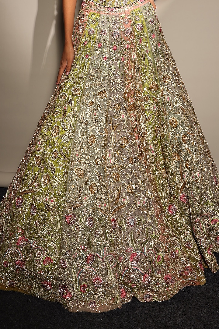 Multi-Colored Silk Organza Embroidered Bridal Lehenga Set by Megha Bansal at Pernia's Pop Up Shop