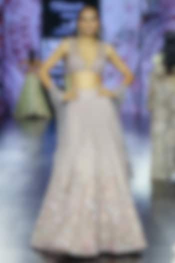 Rose Gold Tulle Embroidered Bridal Lehenga Set by Megha Bansal at Pernia's Pop Up Shop