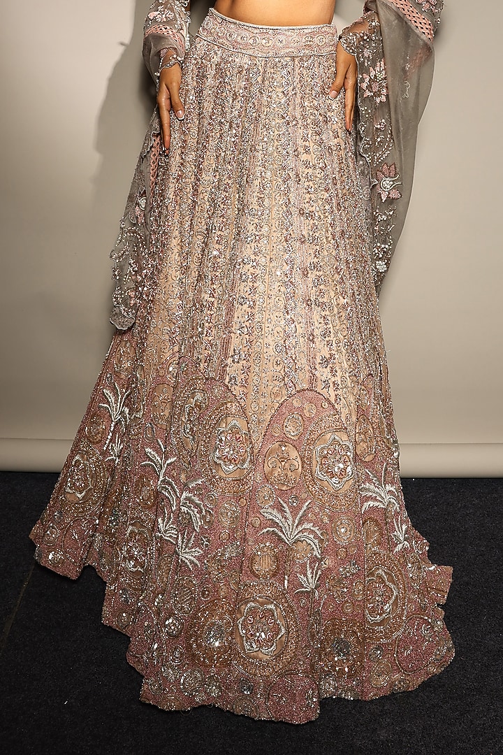 Rose Gold Tulle Embroidered Bridal Lehenga Set by Megha Bansal at Pernia's Pop Up Shop