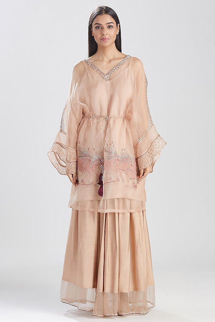 Nude Pink Embroidered Skirt Set by Megha Bansal at Pernia's Pop Up Shop