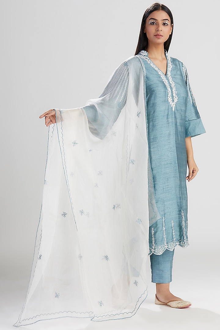 Blue Embroidered & Printed Kurta Set by Megha Bansal