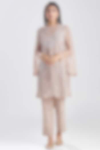 Nude Pink Embroidered Kurta & Pants by Megha Bansal at Pernia's Pop Up Shop