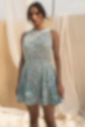 Aqua Blue Embroidered Dress by Megha Bansal