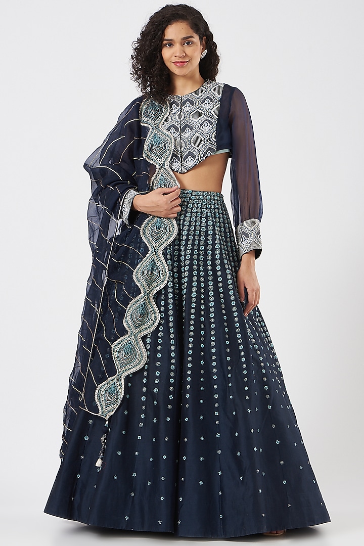 Blue Zardosi Embroidered Lehenga Set Design by Megha Bansal at Pernia's ...