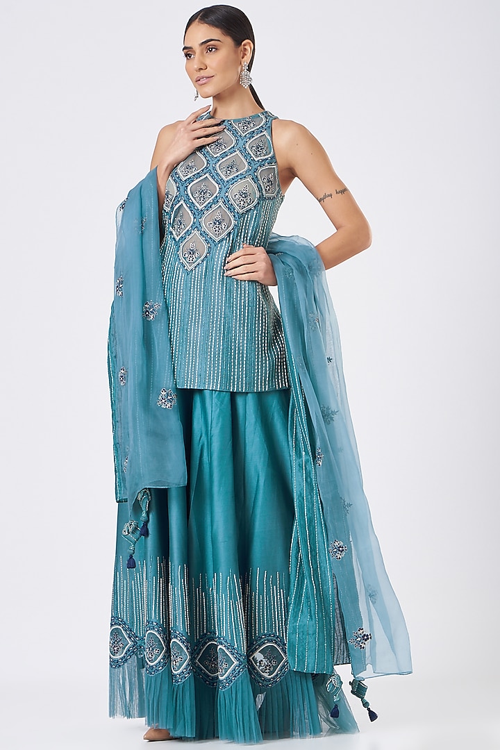 Blue Chanderi Gharara Set Design by Megha Bansal at Pernia's Pop Up ...