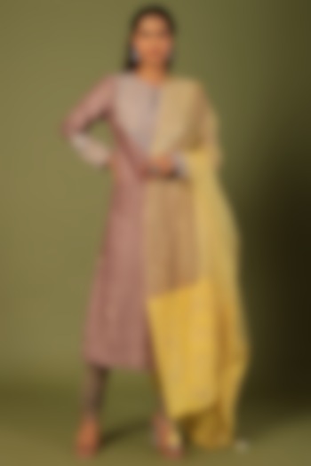 Mauve Silk Chanderi Kurta Set by Megha Bansal