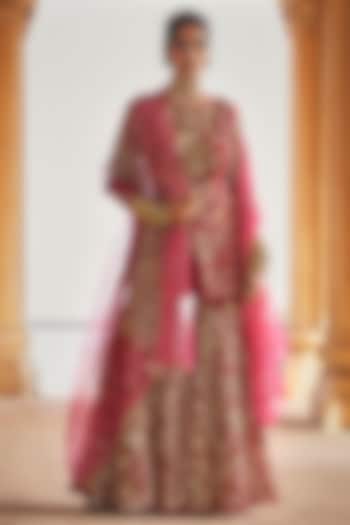 Red & Hot Pink Tulle Gota Work Gharara Set by Megha Bansal at Pernia's Pop Up Shop