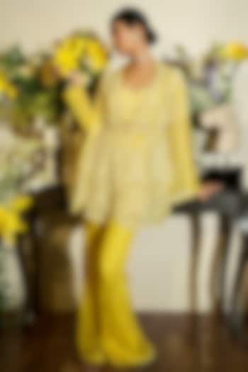 Lime Silk Chanderi Hand Embellished Jacket Set by Megha Bansal at Pernia's Pop Up Shop