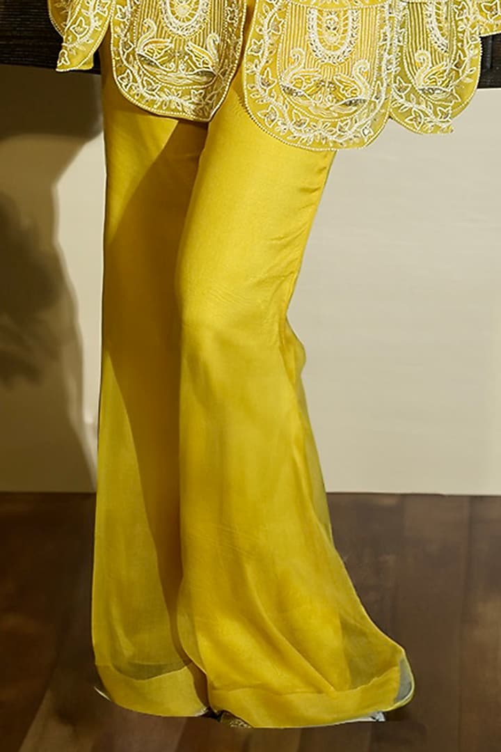 Lime Silk Chanderi Hand Embellished Jacket Set by Megha Bansal at Pernia's Pop Up Shop