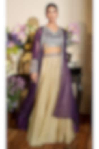 Almond-Colored Silk Organza Wedding Sharara Set by Megha Bansal at Pernia's Pop Up Shop