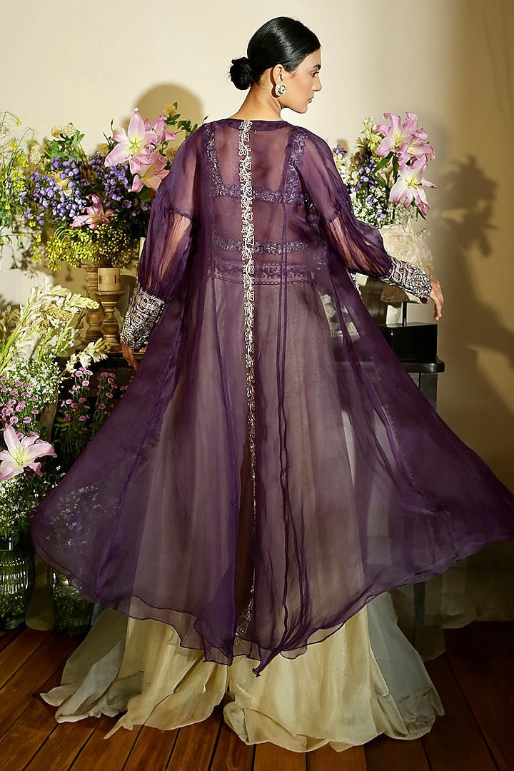Almond-Colored Silk Organza Wedding Sharara Set by Megha Bansal at Pernia's Pop Up Shop
