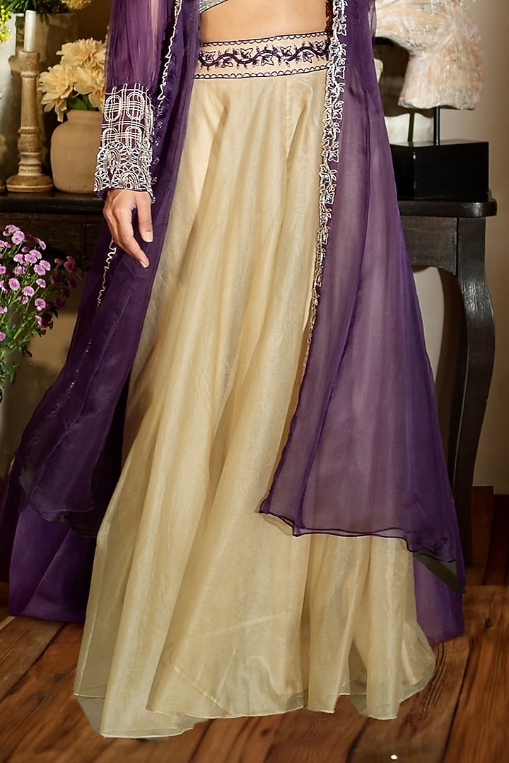 Almond-Colored Silk Organza Wedding Sharara Set by Megha Bansal at Pernia's Pop Up Shop
