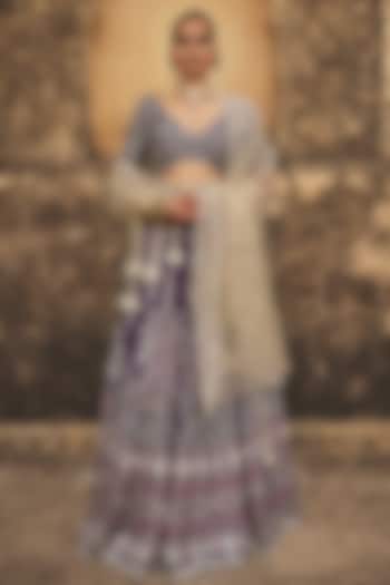 Purple Matka Silk Floral Hand Embroidered Bridal lehenga for 22 Lehenga Set by Megha Bansal at Pernia's Pop Up Shop