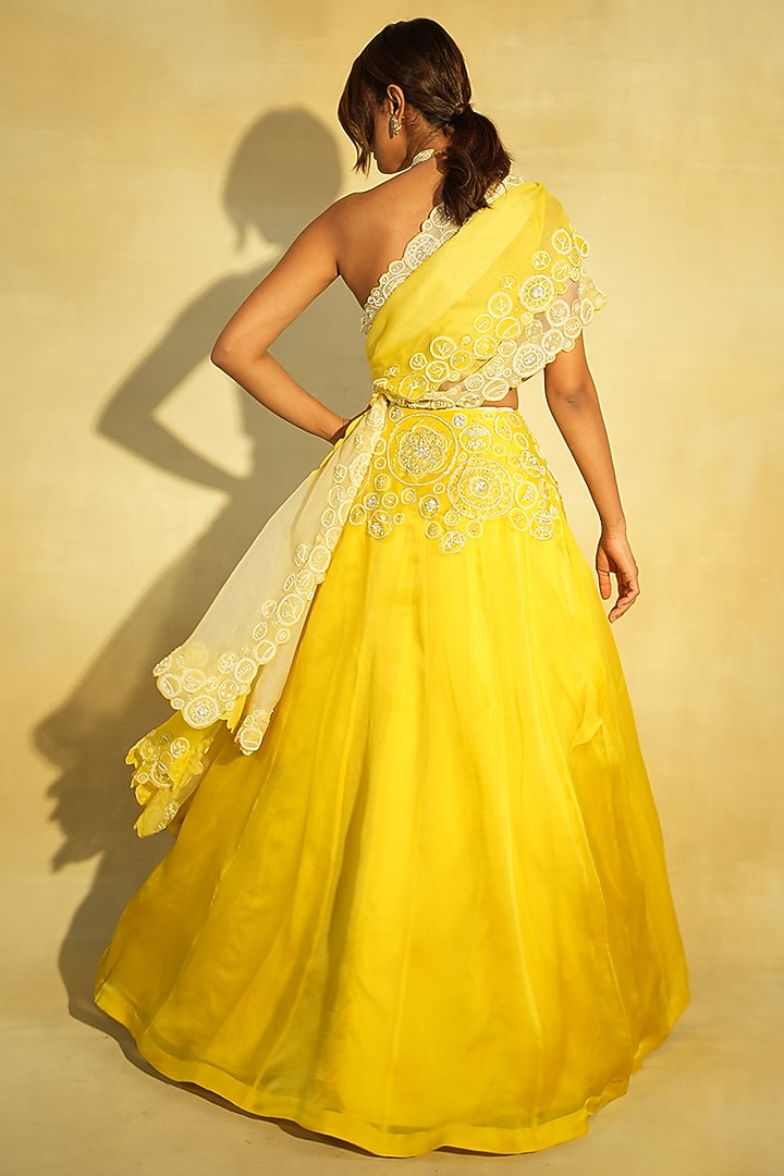 Lime Silk Organza Hand Embroidered Wedding Lehenga Set by Megha Bansal at Pernia's Pop Up Shop