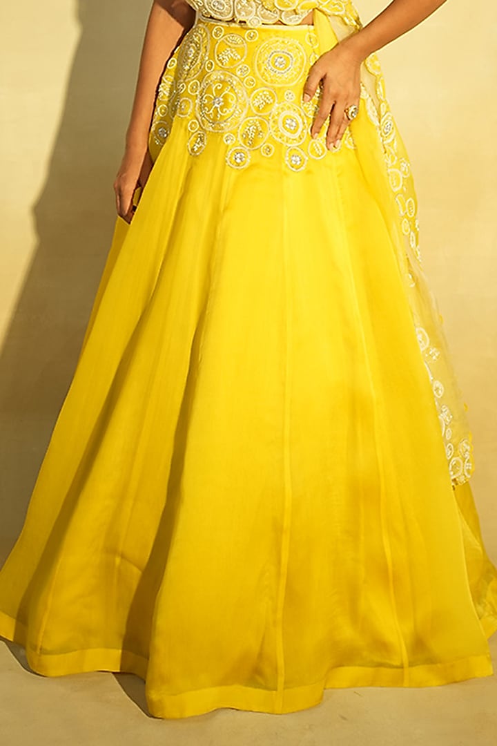 Lime Silk Organza Hand Embroidered Wedding Lehenga Set by Megha Bansal at Pernia's Pop Up Shop