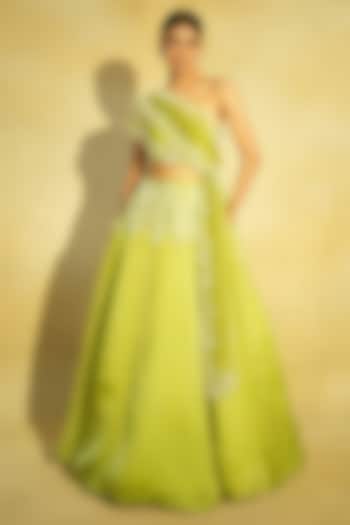 Parrot Green Silk Organza Hand Embroidered  dulhan bday 22 may Lehenga Set by Megha Bansal at Pernia's Pop Up Shop