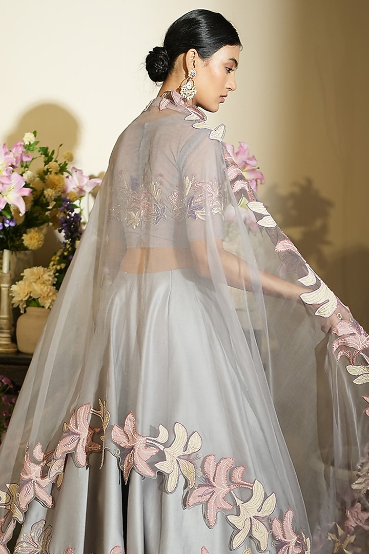 Lavender & Blush Pink Silk Organza Thread Hand Embroidered Wedding Lehenga Set by Megha Bansal at Pernia's Pop Up Shop