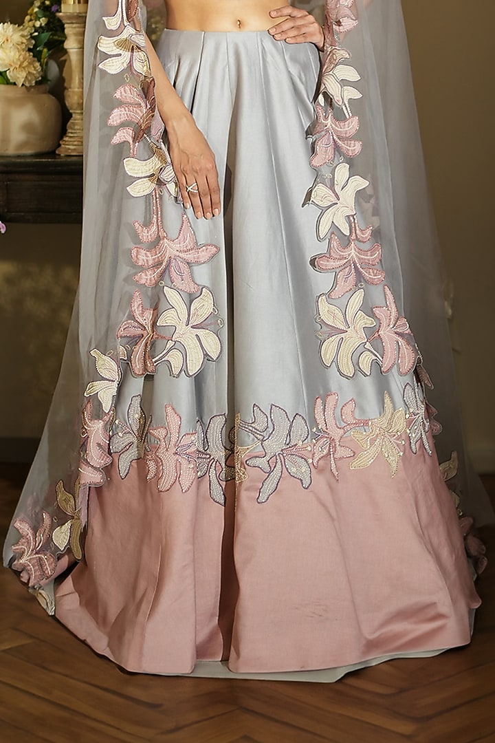 Lavender & Blush Pink Silk Organza Thread Hand Embroidered Wedding Lehenga Set by Megha Bansal at Pernia's Pop Up Shop