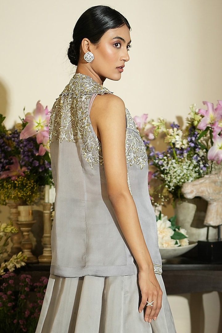 Lavender Silk Organza Embellished Jacket Wedding Lehenga Set by Megha Bansal at Pernia's Pop Up Shop