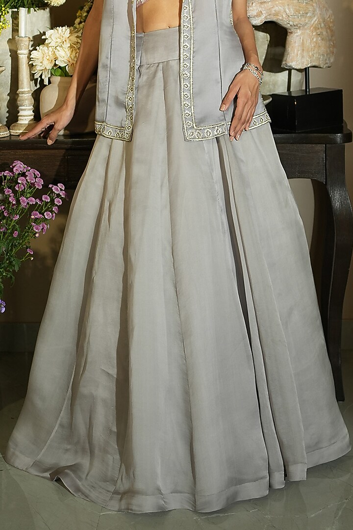 Lavender Silk Organza Embellished Jacket Wedding Lehenga Set by Megha Bansal at Pernia's Pop Up Shop
